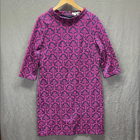 Boden Vibrant Pink and Dark Blue Patterned Dress - Picture 3 of 9